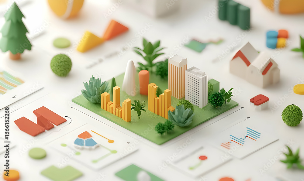 Poster infographic of trading expansion in banking system with stylized elements