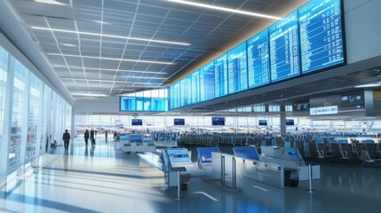 An AI powered system optimizing airline flight schedules for efficiency, airport with real-time flight data and scheduling optimization, Aviation technology style