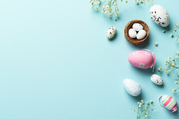 Easter eggs. Easter holidays composition with cute decorations