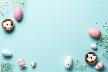 Easter eggs. Easter holidays composition with cute decorations