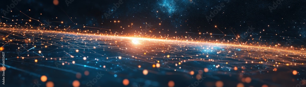 Aufkleber abstract glittering starfield background with glowing blue and orange particles cosmic dust and ener