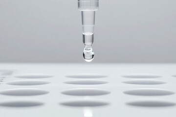 Droplet poised to fall, highlighting precision and clarity in la