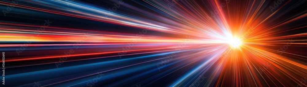 Aufkleber abstract light streaks in high speed tunnel of blue orange and red color gradients with a central bu