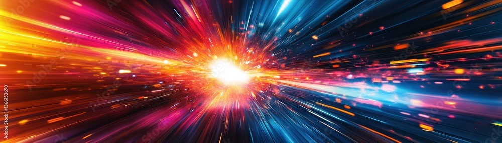 Poster abstract light streaks in vibrant colors of blue orange and pink with a futuristic technology theme 