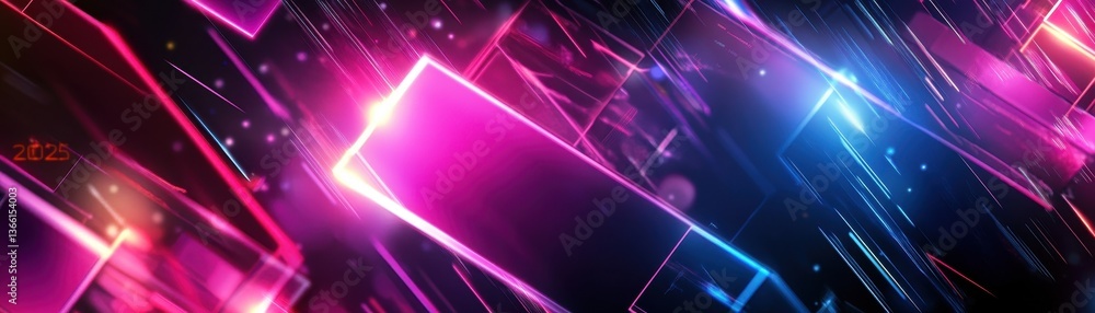 Poster Abstract Neon Geometric Background with Glowing Lines in Shades of Pink Purple and Blue Creates a Futuristic Design with Modern Style and Dynamic Visual Effects