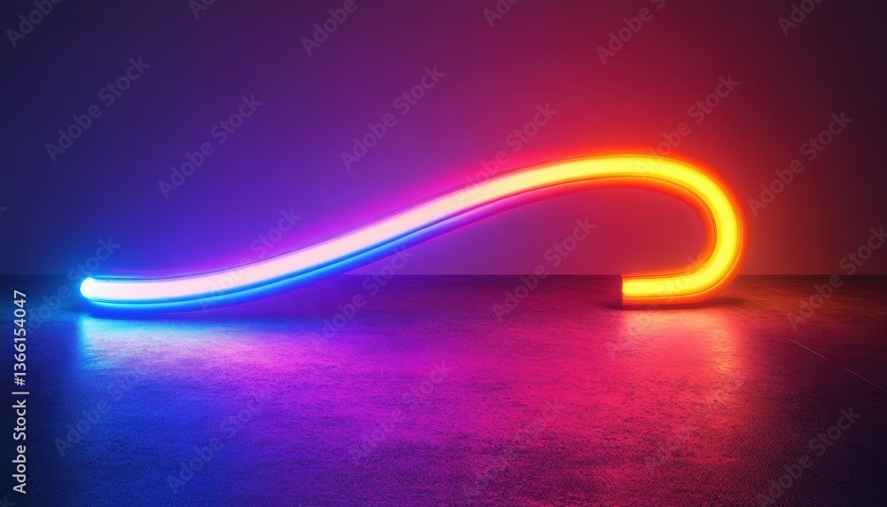Poster Abstract Neon Light Curve with Vibrant Red and Blue Colors Reflecting on a Shiny Surface Creates a Futuristic and Dynamic Atmosphere Against Dark Background