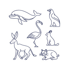 Obraz premium Set of 6 minimalist animal icons vector