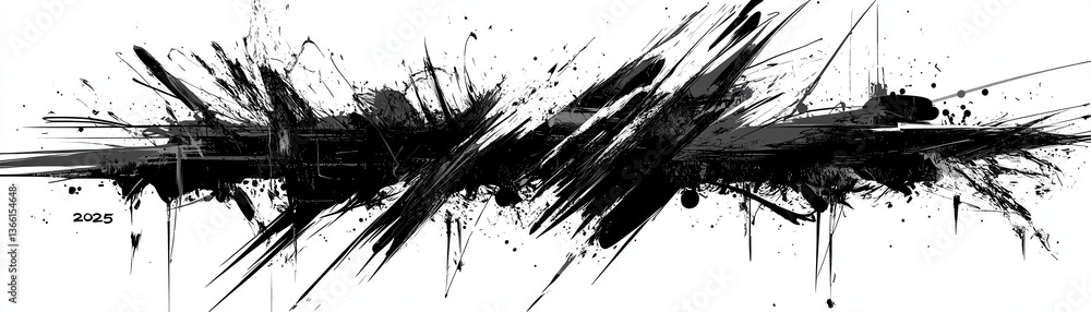 Leinwandbilder Black Ink Splatter Design Element on White Background Grunge Texture with Paint Splashes and Abstract Design Ideal for Artistic and Decorative Use