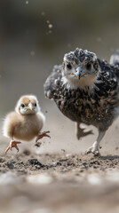 Obraz premium Determined Hawk Chasing a Fleeing Chick – Action Wildlife Photography