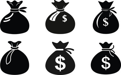 Money Bag Silhouette Vector Icon Set
