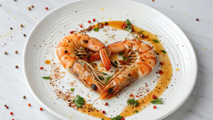 Shrimp dish, with spices, on a white background
