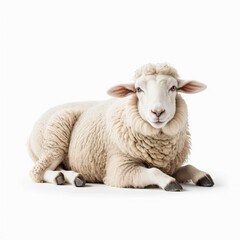 Obraz premium Studio Shot of a Calm, Creamy Sheep Lying Down