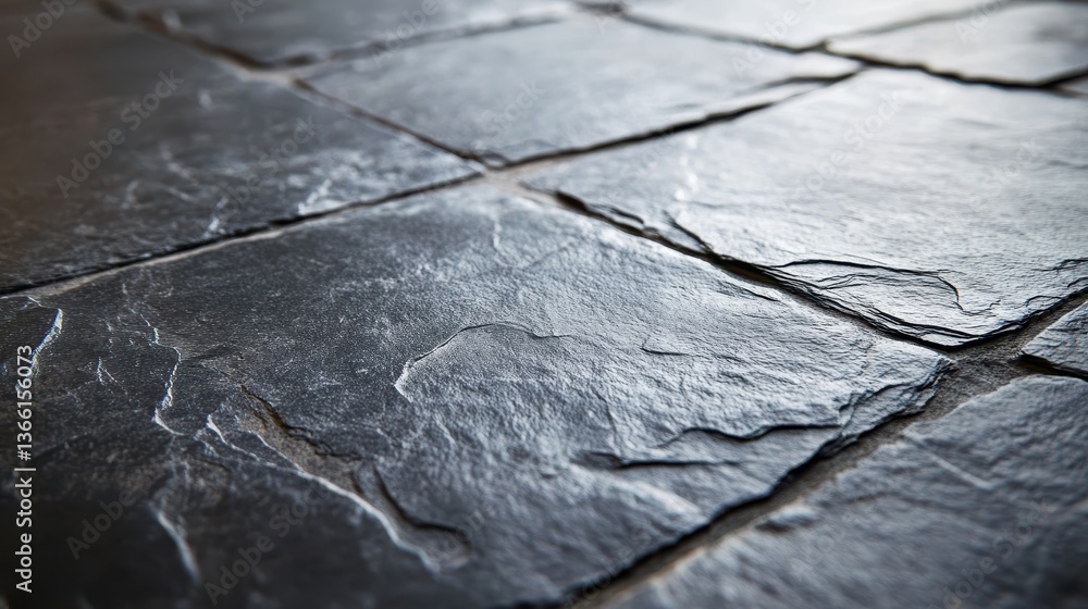 Fototapete close up of dark gray slate stone tile flooring texture with subtle lighting and natural patterns fo