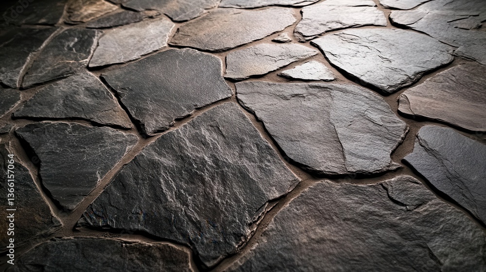 Fototapete dark gray stone pavement texture with irregular tile arrangement natural surface stone wall design b