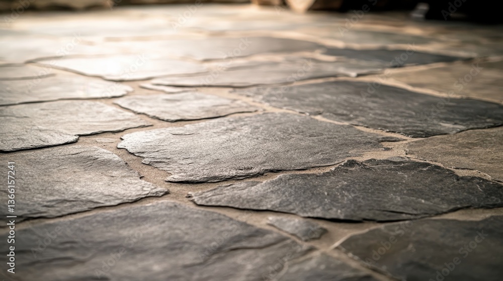 Aufkleber detailed gray stone floor texture with natural pattern and rough surface in dim lighting