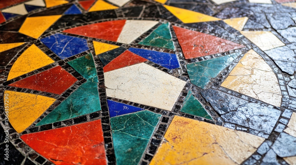 Fototapete detailed multi colored mosaic pattern featuring geometric shapes including triangles squares and oth