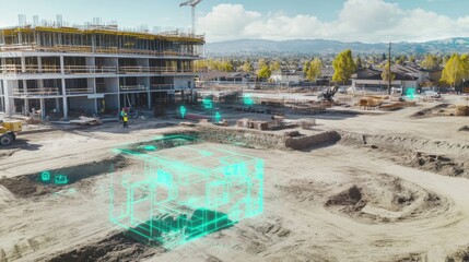 An AI powered system tracking and optimizing resource usage in construction sites, construction environment with real-time data on materials and labor productivity, Construction technology style