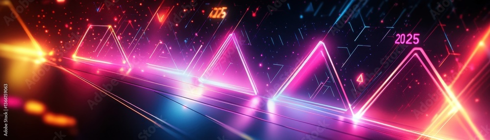 Poster futuristic neon triangle geometric abstract background with glowing lines and vibrant colors illustr