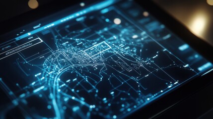 An AI powered transportation management system optimizing delivery routes and reducing fuel consumption for logistics companies, Logistics technology style, photo of