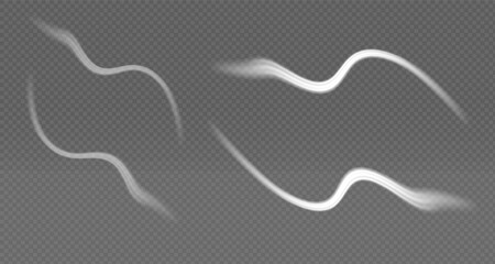 White vapour, swirl or cloud looking realistic on transparent background. Set in 3D vector style. PNG