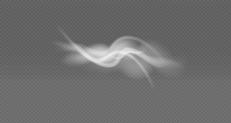 White vapour, swirl or cloud looking realistic on transparent background. Set in 3D vector style. PNG