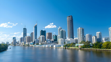 Obraz premium Brisbane City Skyline Over River with Modern Buildings