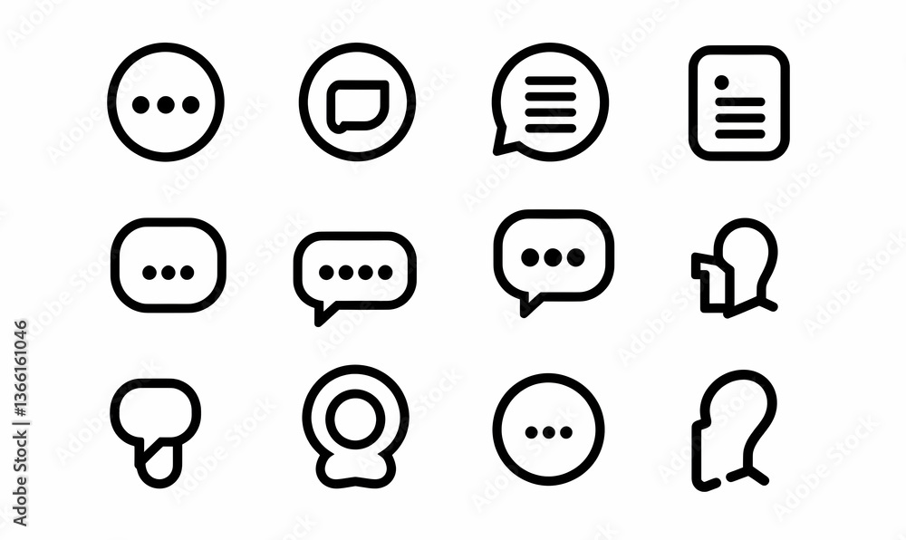 Poster thin line icons of communication and interaction for visual design