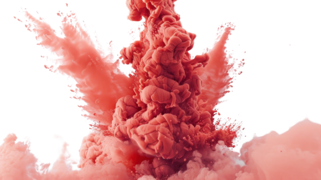 Red ink exploding in water with transparent background