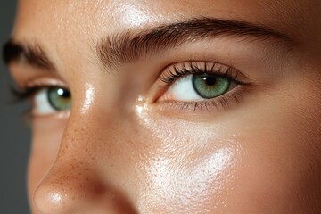 Fototapeta premium Close-up view of a person's face displaying improvement in skin tone from effective skincare treatments for hyperpigmentation