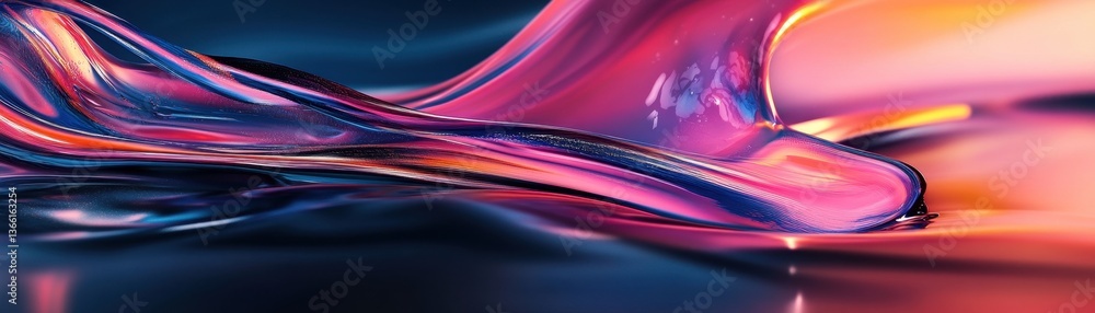 Fototapete Iridescent Abstract Forms with Pink and Blue Flowing Patterns on Dark Background Modern Art Background with Metallic Texture and Artistic Design