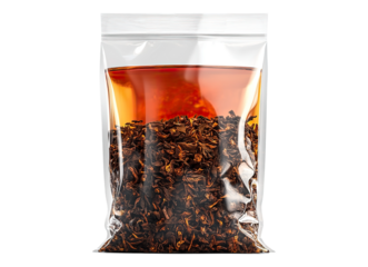 black tea in plastic transparent bag