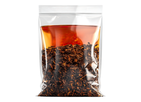 black tea in plastic transparent bag