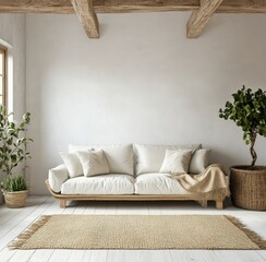 Serene Living Room with White Sofa and Natural Light