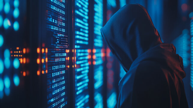 Hackers are planning to hack and attack Zeroday networks and cyber security systems in Smart digital city with Data center on cloud cyber security and Blue Binary Data Software Programming Code