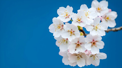 Fototapeta premium Closeup Of Cherry Blossoms Against A Deep Blue Sky