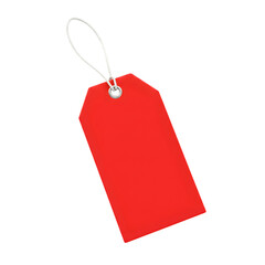 Bright Red Price Tag with White String Isolated on a Transparent Background