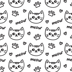 Seamless pattern with cute hand drawn cat