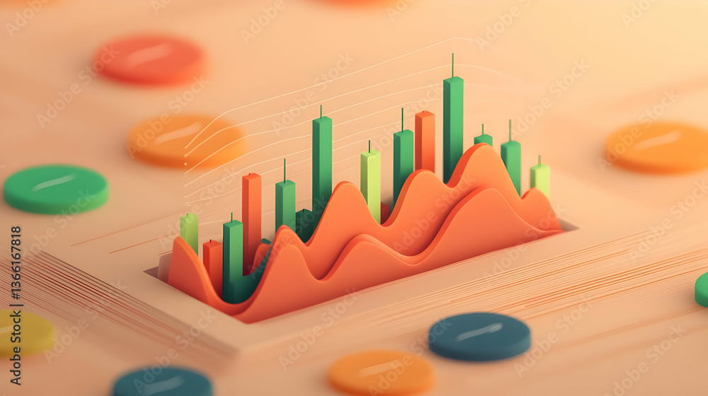 Poster abstract business trend chart with layered patterns and colors