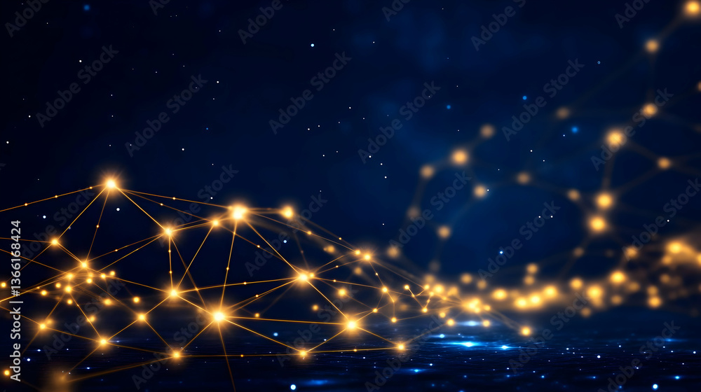 Poster abstract digital network illustration. glowing nodes and lines connect, forming a dynamic, interconn