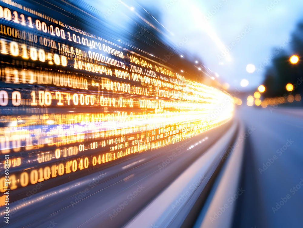 Aufkleber abstract image of binary code streaking across a night road, suggesting fast data transfer or digita