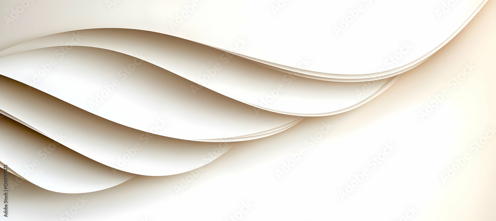 Poster abstract image of softly curved, overlapping, off-white layers creating a flowing, wave-like pattern