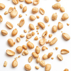 Obraz premium scatter lying Tasty and nutritious Peanuts on white background