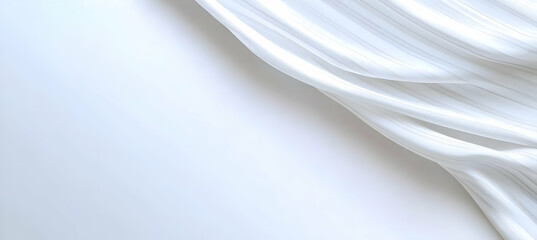 Obraz premium Elegant white fabric gracefully drapes across a minimalist background, creating a smooth, flowing curve and soft, light texture. The composition is clean and modern