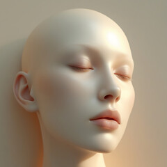 A serene and smooth-skinned person with closed eyes. The image exudes a sense of tranquility and peace, accentuated by soft lighting