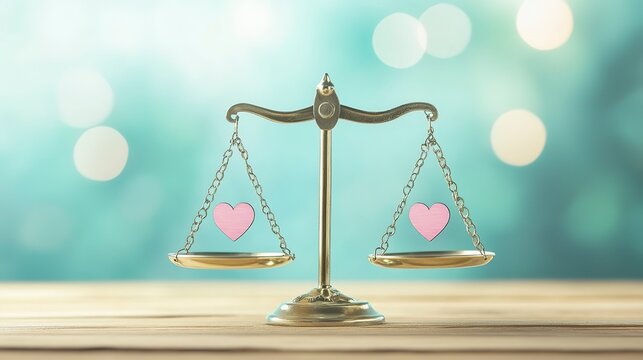 Balance scale displaying male and female symbols evenly positioned represents equality and fairness in society