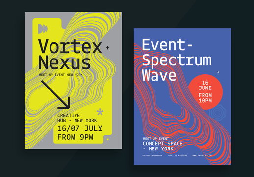 Conceptual Meetup Events Posters with Modern Typography and Wavy Line