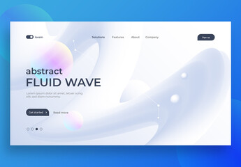 Modern Website Landing Page with Abstract Fluid Wave Design in Soft Blue and White Tones