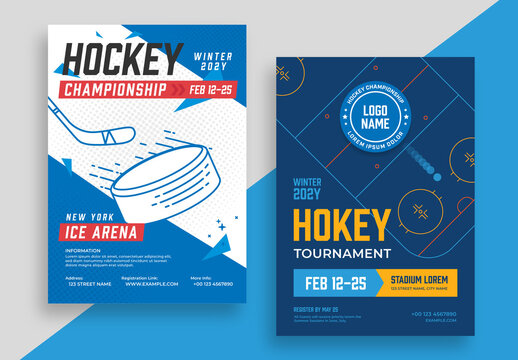 Hockey Tournament Posters Layout with Blue Accents