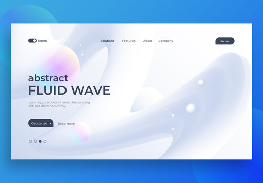 Modern Website Landing Page with Abstract Fluid Wave Design in Soft Blue and White Tones