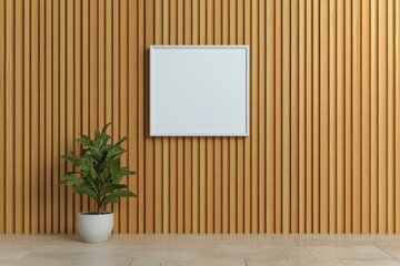 Minimalist design showcases blank canvas against warm wood slats